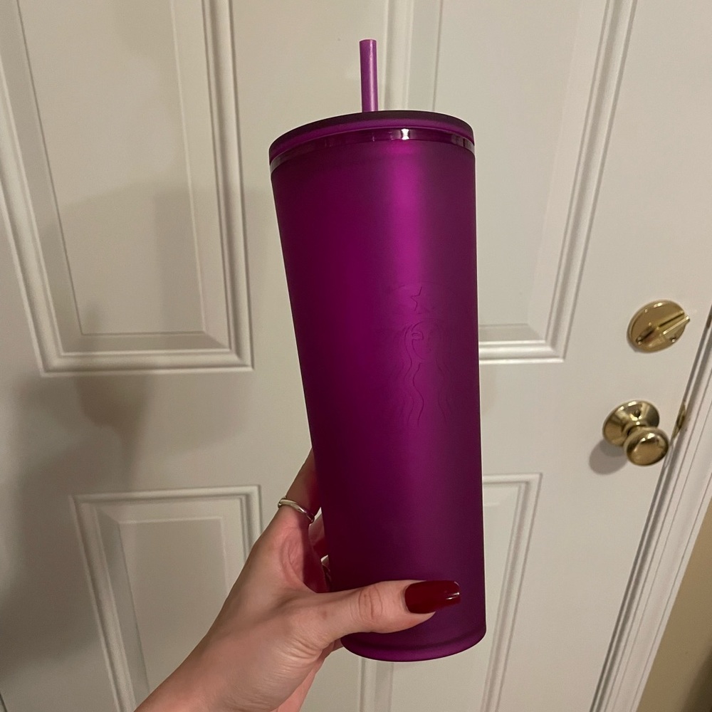 Starbucks purple soft touch cold cup.
